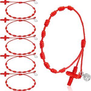 Benedict Rosary Bracelet Red Adjustable Metal String Unisex Jewelry